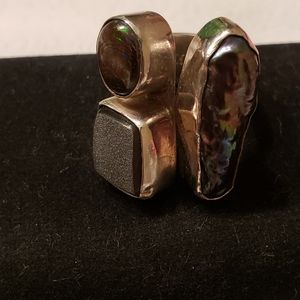 Vintage SS KH biwa Pearl/cabachon and druzy ring.